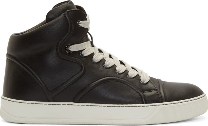 Lanvin Black Leather Piped High Top 