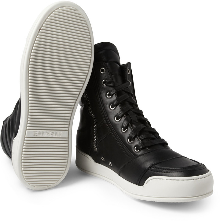 Balmain black calfskin discount leather high top sneakers