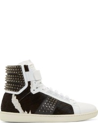 Saint Laurent White Black Calf Hair Sl10 Court Classic High Top Sneakers