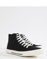 ASOS DESIGN Wide Fit High Top Lace Up Plimsolls In Black