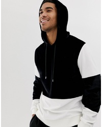 ASOS DESIGN Hoodie In Velour With Colour Block In Black And White