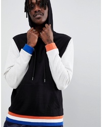 ASOS DESIGN Hoodie With Contrast Sleeves And Tipping In Black And Grey