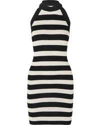 Balmain Striped Stretch Knit Halterneck Mini Dress