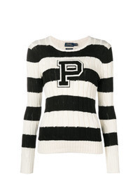 Black and White Horizontal Striped Cable Sweater