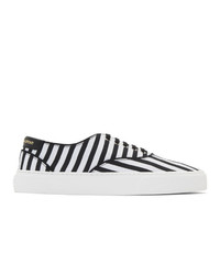 Black and White Horizontal Striped Canvas Low Top Sneakers