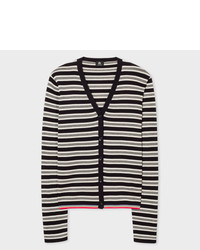 Paul Smith Black And White Striped Cotton Cardigan