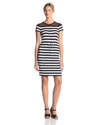Calvin Klein Short Sleeve Tie Waist Striped Dress
