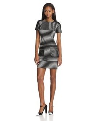 Ivy & Blu Striped Shift Dress With Faux Leather