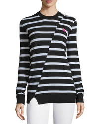 MCQ Alexander Ueen Striped Wool Crewneck Sweater Blackwhite