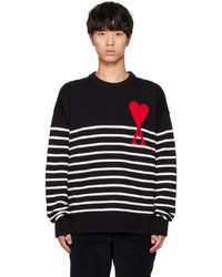 AMI Alexandre Mattiussi Black Ami De Cur Striped Sweater