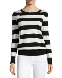 Neiman Marcus Cashmere Collection Striped Cashmere V Back Top