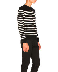 Saint Laurent Cashmere Striped Sweater In Blackstripes