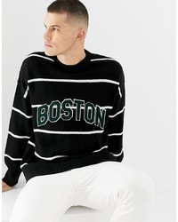 New Look Crew Neck Stripe Jumper With Boston Lettering