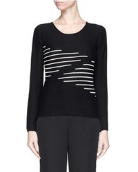 Armani Collezioni Cutoff Stripe Intarsia Cashmere Blend Sweater