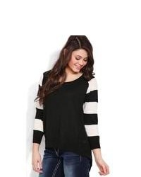 Deb Sweater With Mesh Sides And Striped Three Quarter Length Sleeves Black