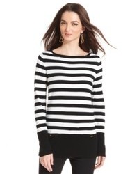 Jones New York Sweater Long Sleeve Striped Boat Neck