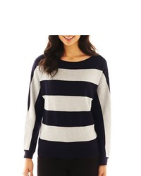 Liz Claiborne Long Sleeve Metallic Striped Sweater