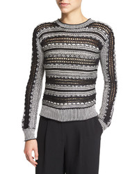 Maiyet Long Sleeve Crochet Striped Sweater Blackwhite