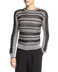 Maiyet Long Sleeve Crochet Striped Sweater Blackwhite