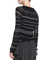 Jason Wu Long Sleeve Knit Striped Silk Pullover Sweater