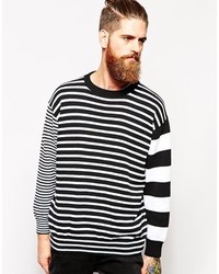 American Apparel Recycled Cotton Stripe Knitted Sweater Black White