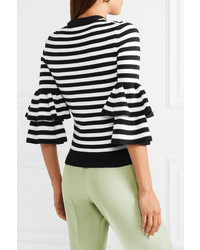 Michael Kors Collection Ruffled Striped Cashmere Blend Sweater