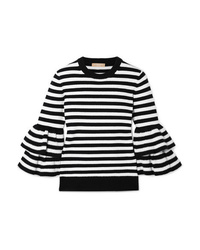 Michael Kors Collection Ruffled Striped Cashmere Blend Sweater