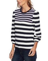 CeCe Stripe Blouson Sleeve Sweater