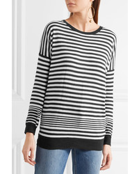 Vince Striped Cotton Silk And Cashmere Blend Sweater Black