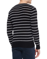 Ovadia & Sons Striped Crewneck Sweater With Zipper Detail Whiteblack