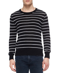 Ovadia & Sons Striped Crewneck Sweater With Zipper Detail Whiteblack