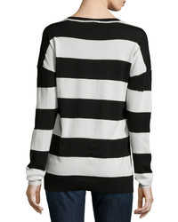 Minnie Rose Striped Long Sleeve Crewneck Sweater Black