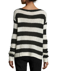 ATM Anthony Thomas Melillo Striped Wool Blend Sweater Chalkblack