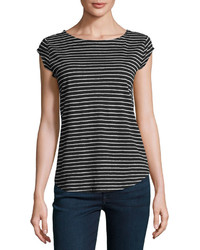 Joie Adelise Striped Cap Sleeve Linen T Shirt Black
