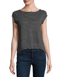 Joie Adelise Striped Cap Sleeve Linen T Shirt Black