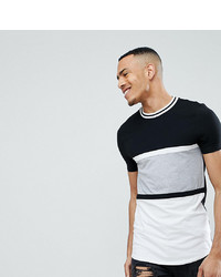 ASOS DESIGN Asos Tall Muscle Fit T Shirt With Curved Hem In Monochrome Colour Block With Tipping