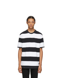 Givenchy Black And White Striped Logo Patch T Shirt