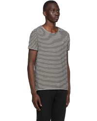 Saint Laurent Black Off White Striped Monogram T Shirt