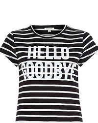 River Island Black Stripe Hello Goodbye Slogan T Shirt
