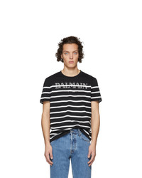 Balmain Black Striped Logo T Shirt