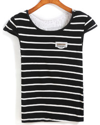 Contrast Lace Striped White T Shirt