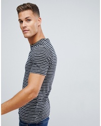Celio Crew Neck T Shirt In Stripe With Tipped Collar