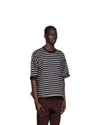 N. Hoolywood Grey And Black Oversized Striped T Shirt