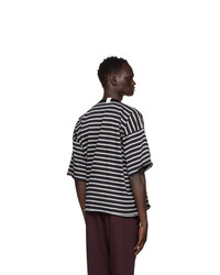 N. Hoolywood Grey And Black Oversized Striped T Shirt