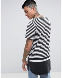 New Look Longline T Shirt With Block Stripe In Black