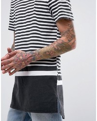 New Look Longline T Shirt With Block Stripe In Black