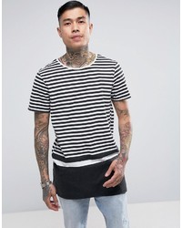 New Look Longline T Shirt With Block Stripe In Black