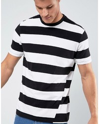 Mango Man Block Stripe T Shirt With Twist Feature In Black And White
