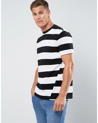 Mango Man Block Stripe T Shirt With Twist Feature In Black And White