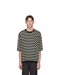 N. Hoolywood Navy And Off White Border T Shirt